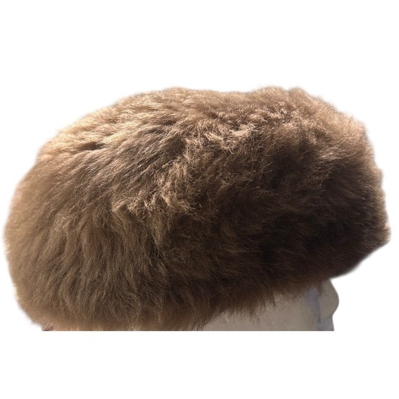 Vintage Shearling Lamb Fur Cossack Hat Brown 1960s Russian Style Round Pillbox